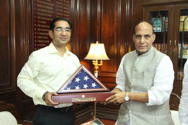 USINPAC Chairman Sanjay Puri and Director, India Affairs Robinder Sachdev with Indian Home Minister Rajnath Singh